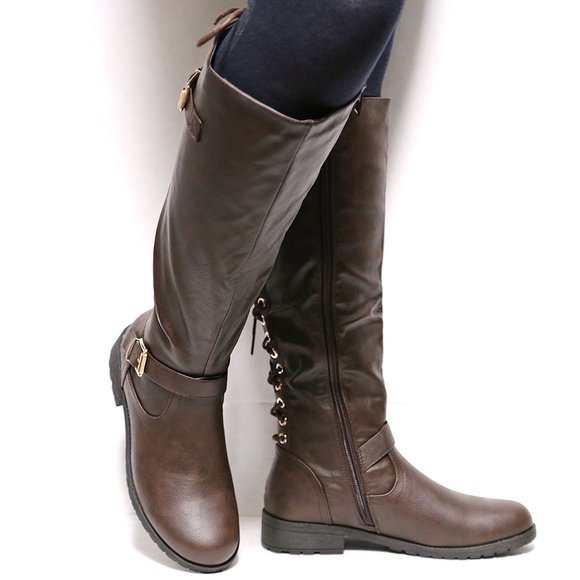 New Brown Lace Up Western Knee High Riding Boots - Picture 5 of 5